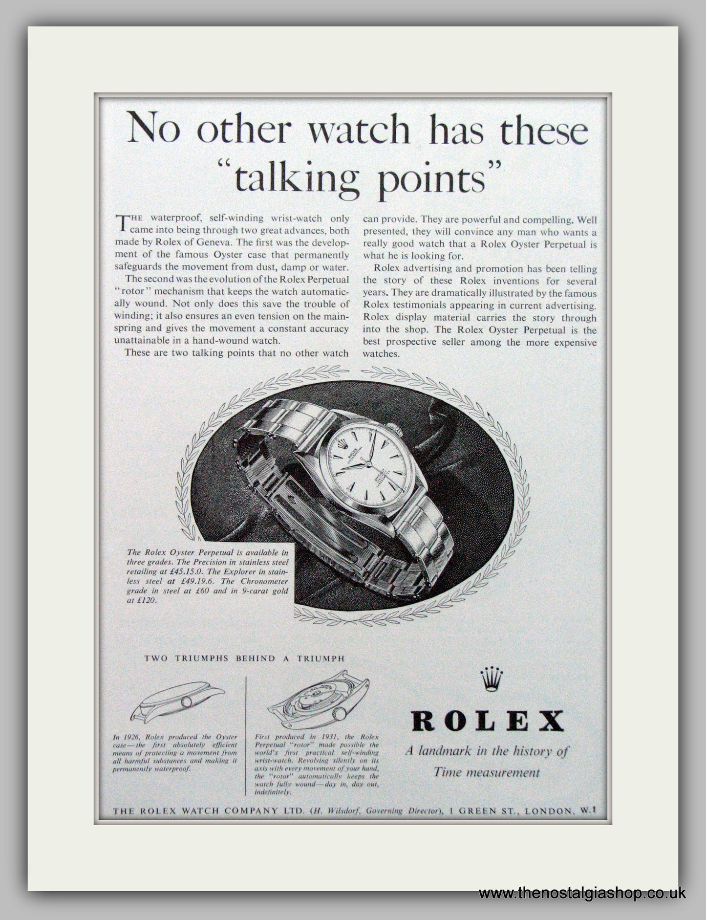 Rolex Oyster Perpetual Watches Original Advert 1954 (ref AD7026)