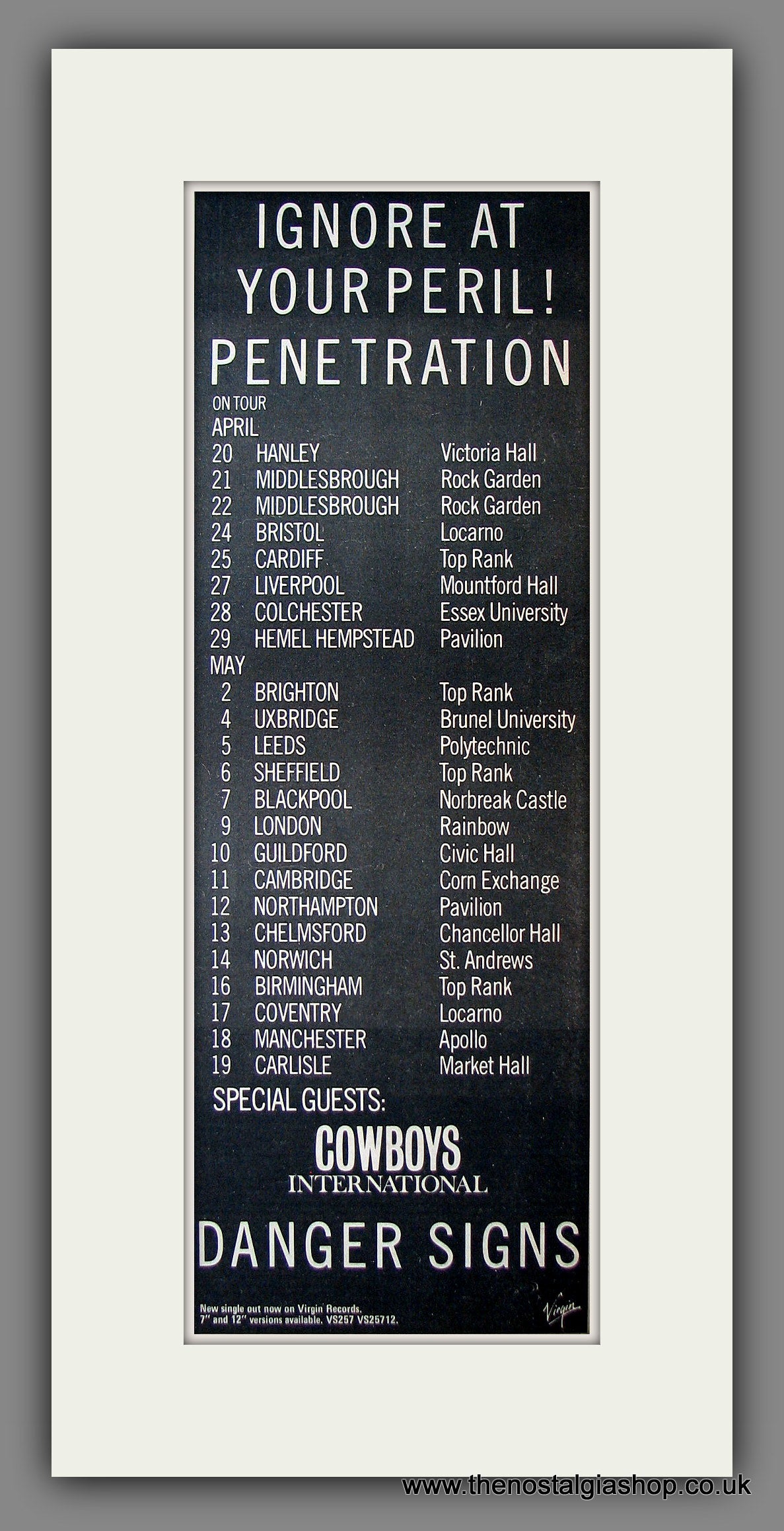 Penetration. UK Tour Dates. Original Advert 1979 (ref AD200083)