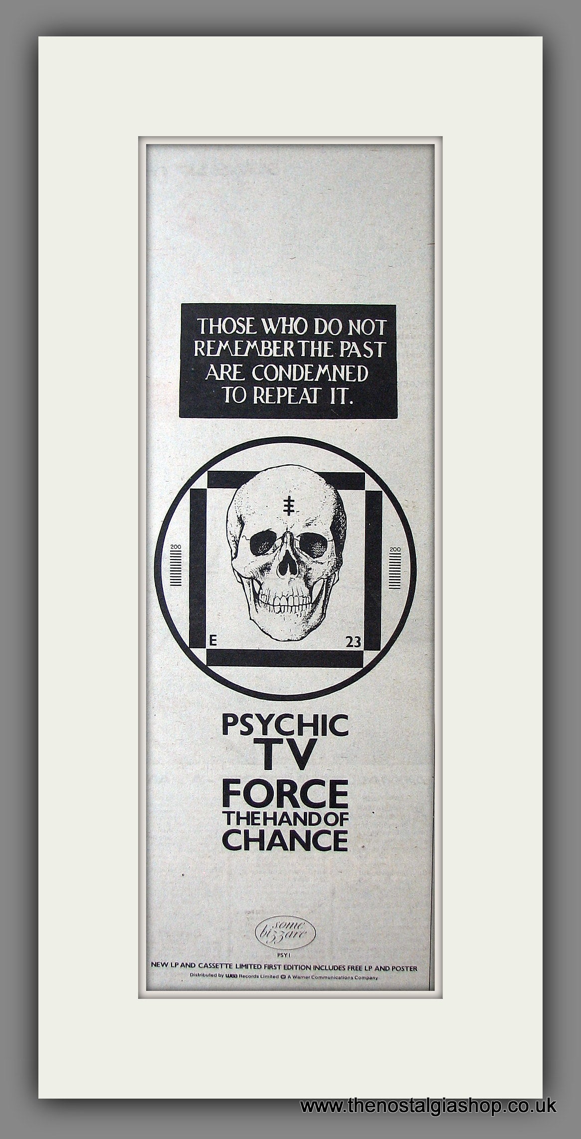 Psychic TV. Force The Hand Of Chance. Original Advert 1982 (ref AD200106)