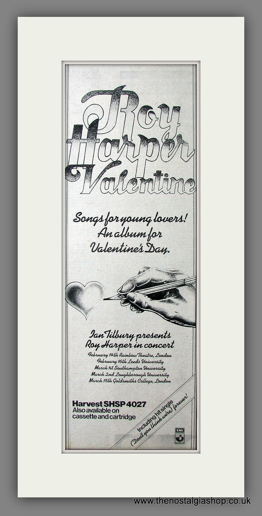 Roy Harper. Valentine. Original Advert 1973 (ref AD200124)