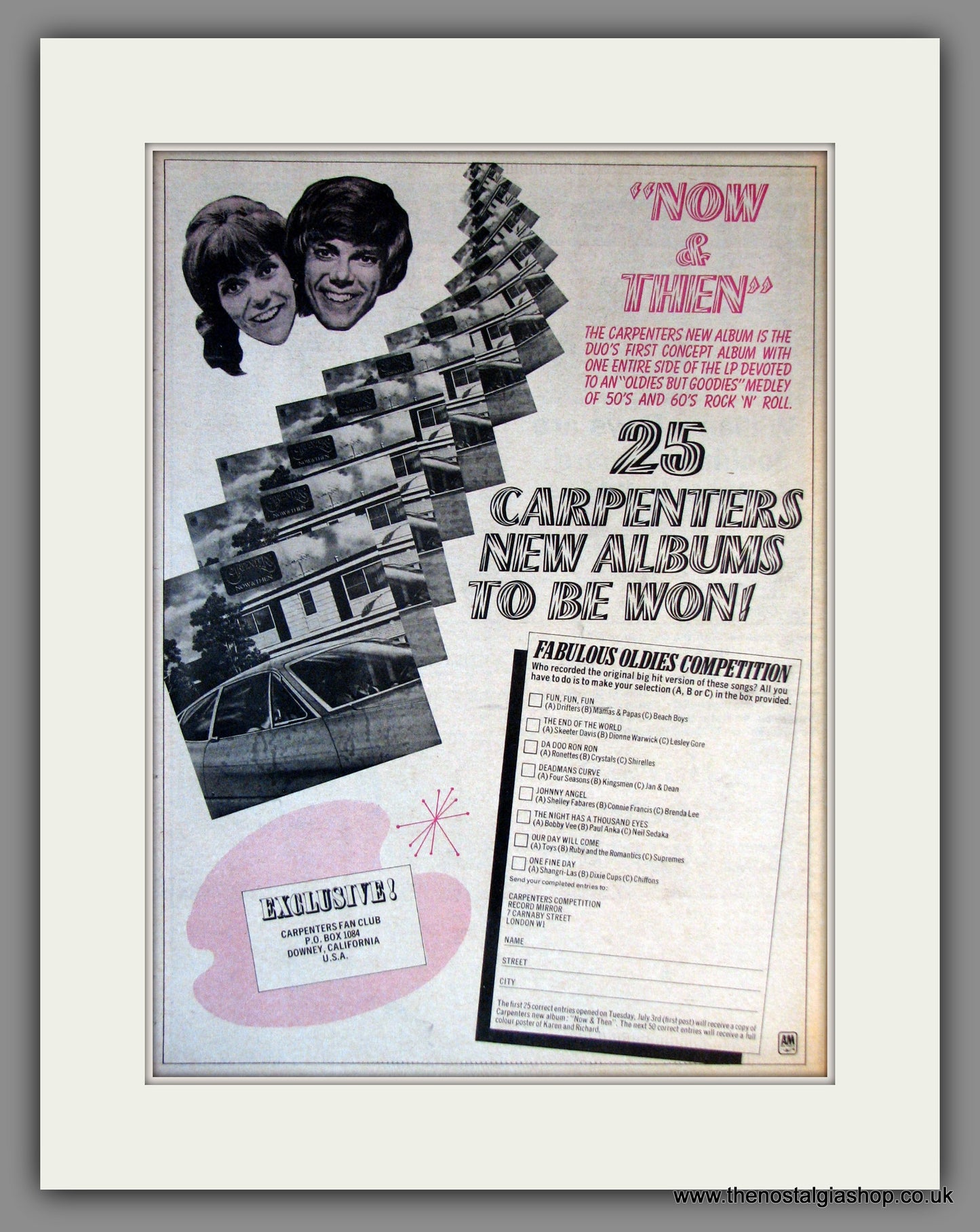 Carpenters (The) Now And Then. Competition.. Original Advert 1973 (ref AD11806)