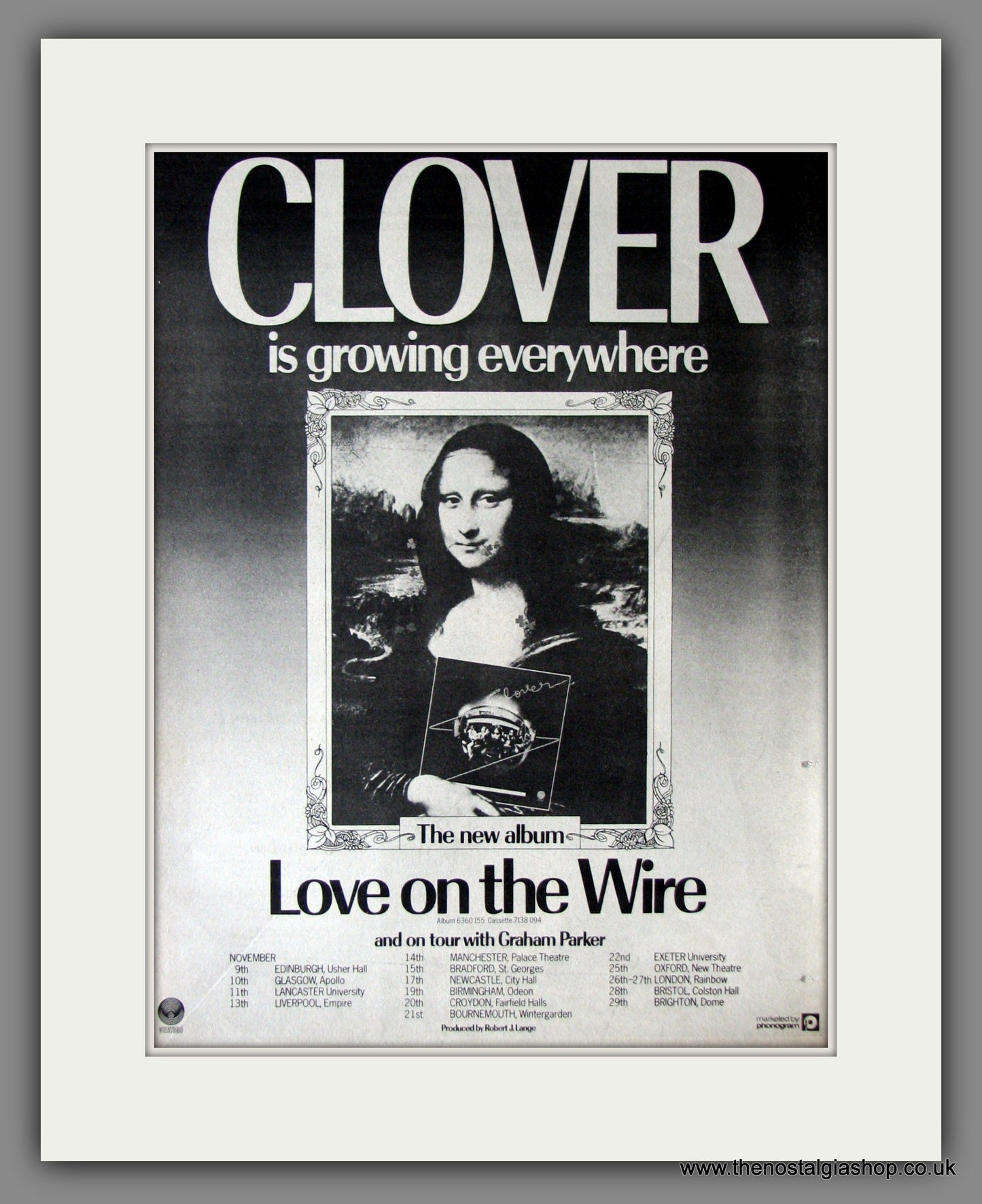 Clover. Love On The Wire. UK Tour Dates. Original Advert 1977 (ref AD11842)