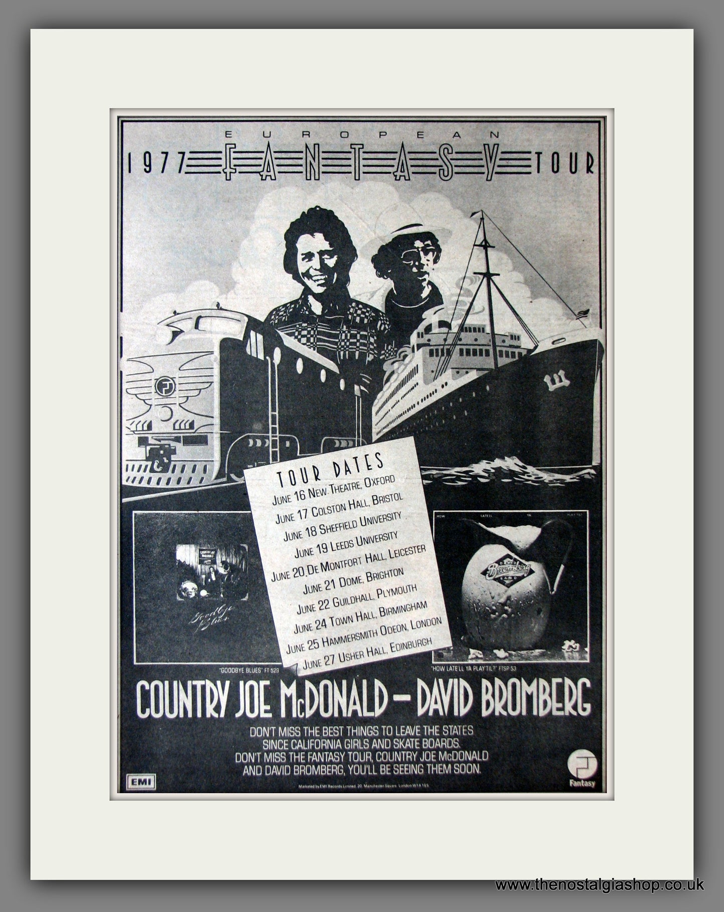 Country Joe McDonald-David Bromberg. UK Tour. Original Advert 1977 (ref AD11848)