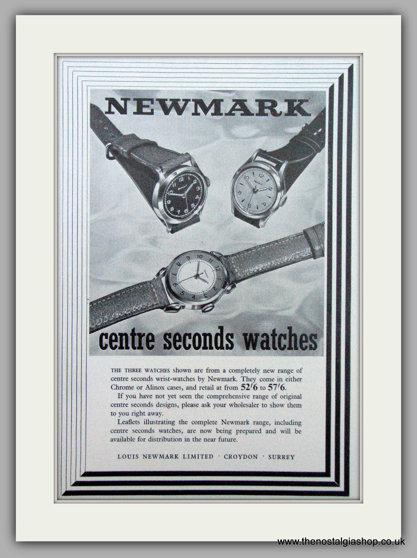 Newmark Watches. Original Advert 1954 (ref AD7177)