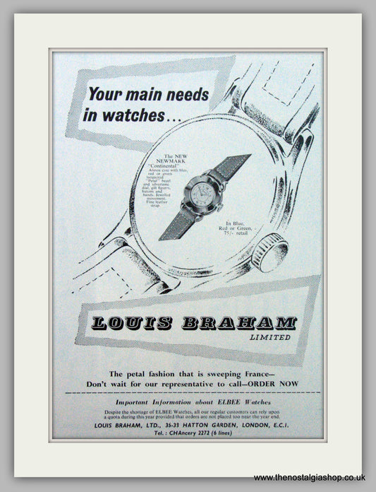 Newmark Continental Ladies Watch. Original Advert 1955 (ref AD7185)