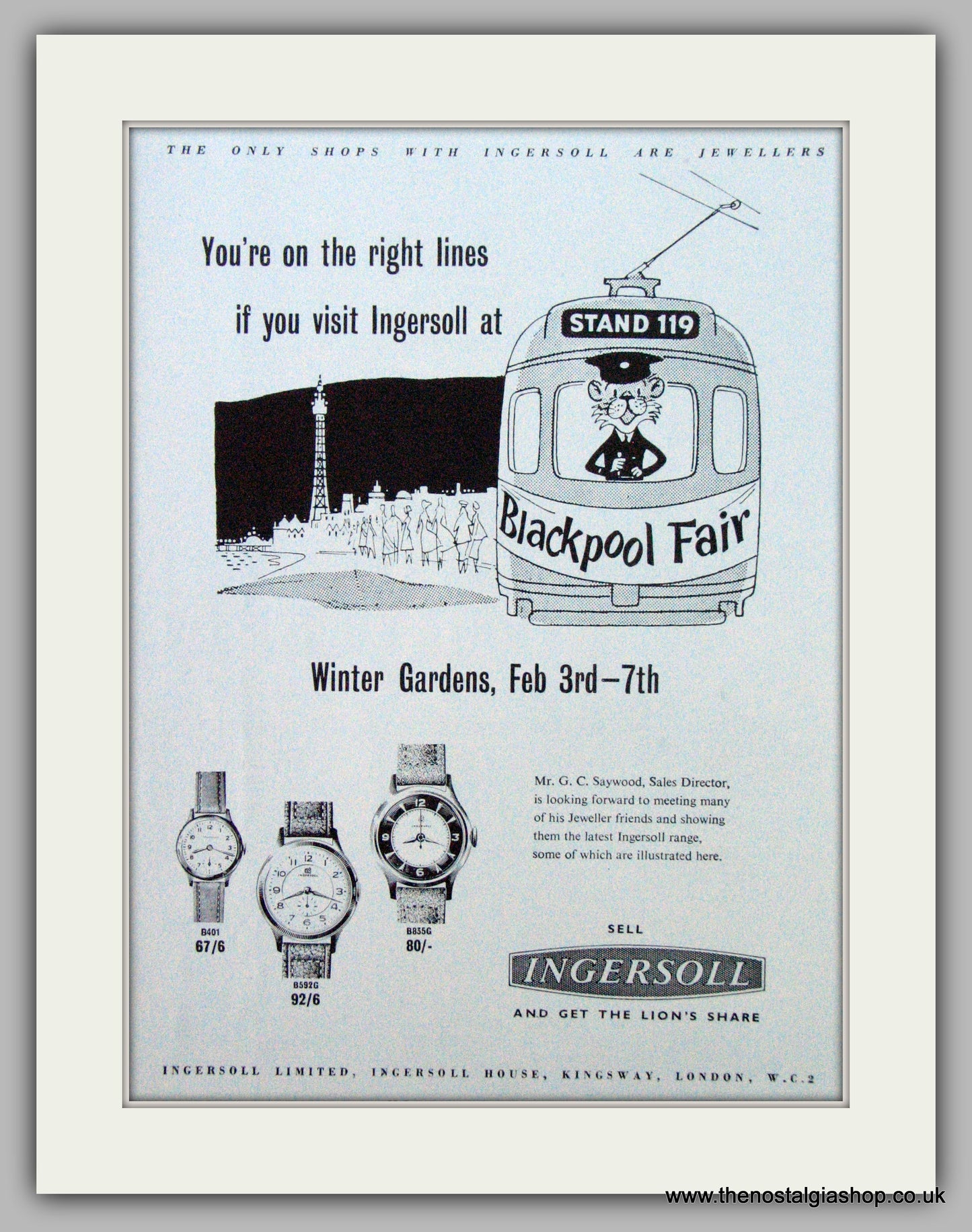 Ingersoll Watches at Blackpool. Set of 5 Original Adverts 1950's & 1960 (ref AD7224)