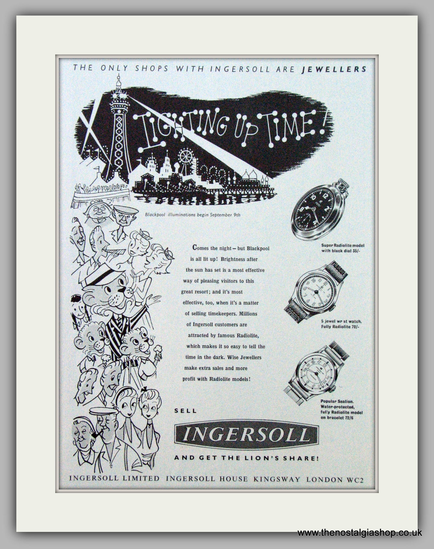 Ingersoll Watches at Blackpool. Set of 5 Original Adverts 1950's & 1960 (ref AD7224)