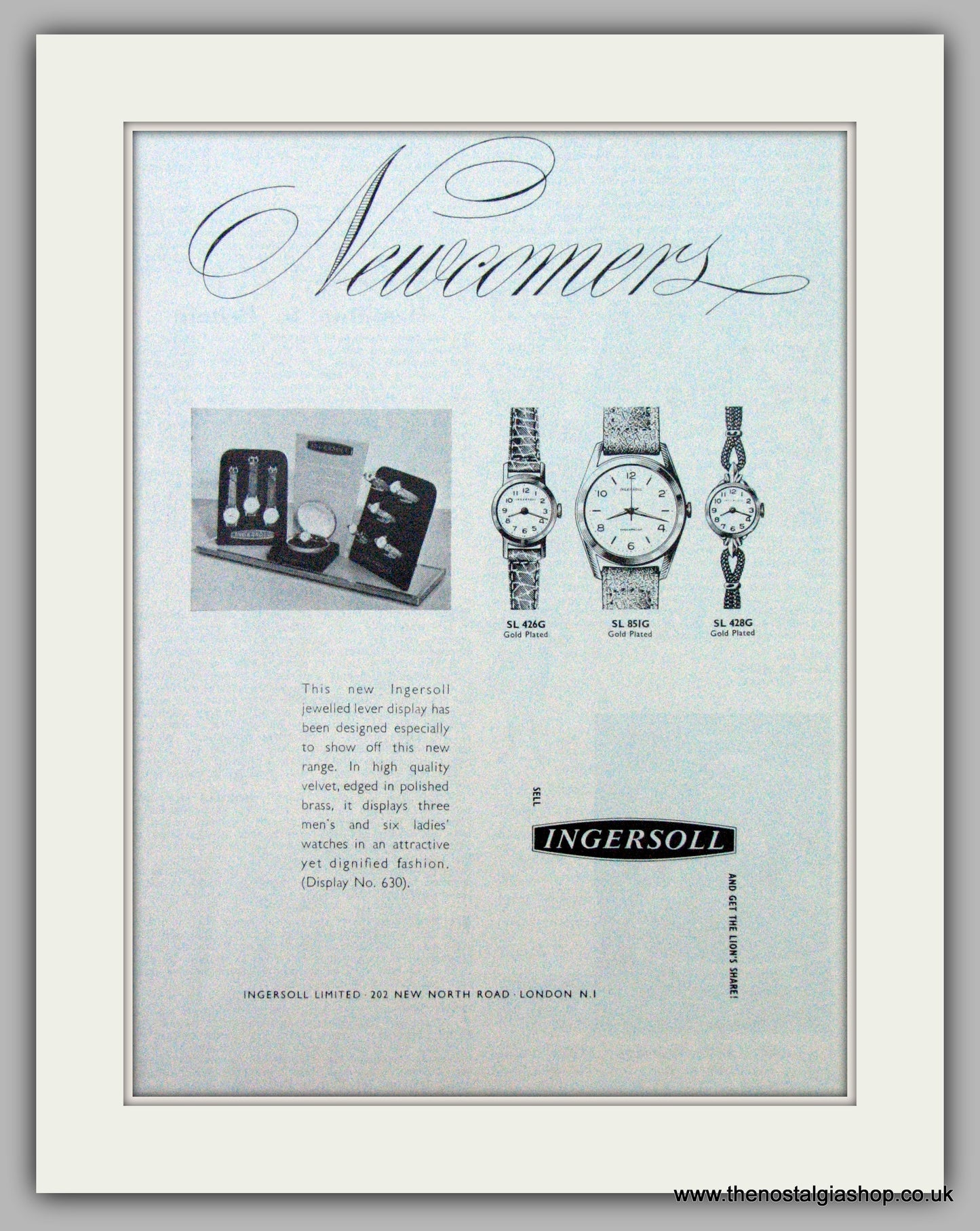 Ingersoll Watches. Newcomers  Original Advert 1962.  (ref AD7237)