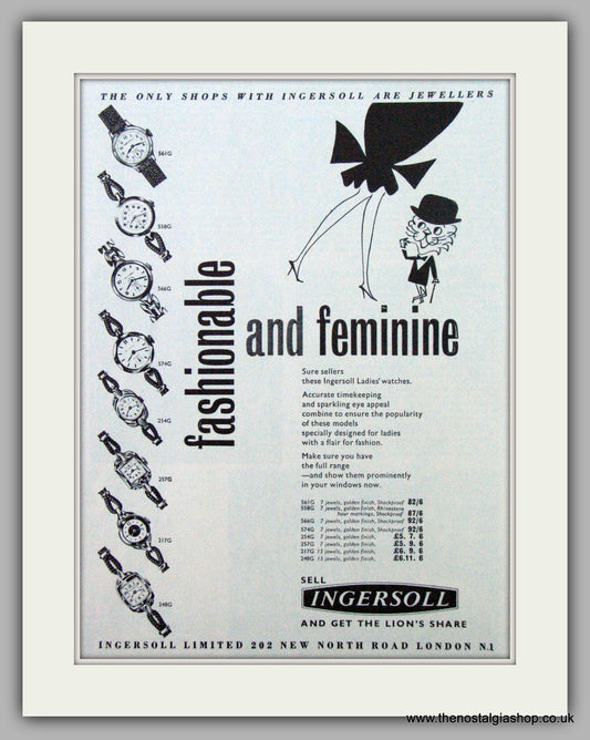 Ingersoll Watches. Fashional & Feminine  Original Advert 1960.  (ref AD7240)