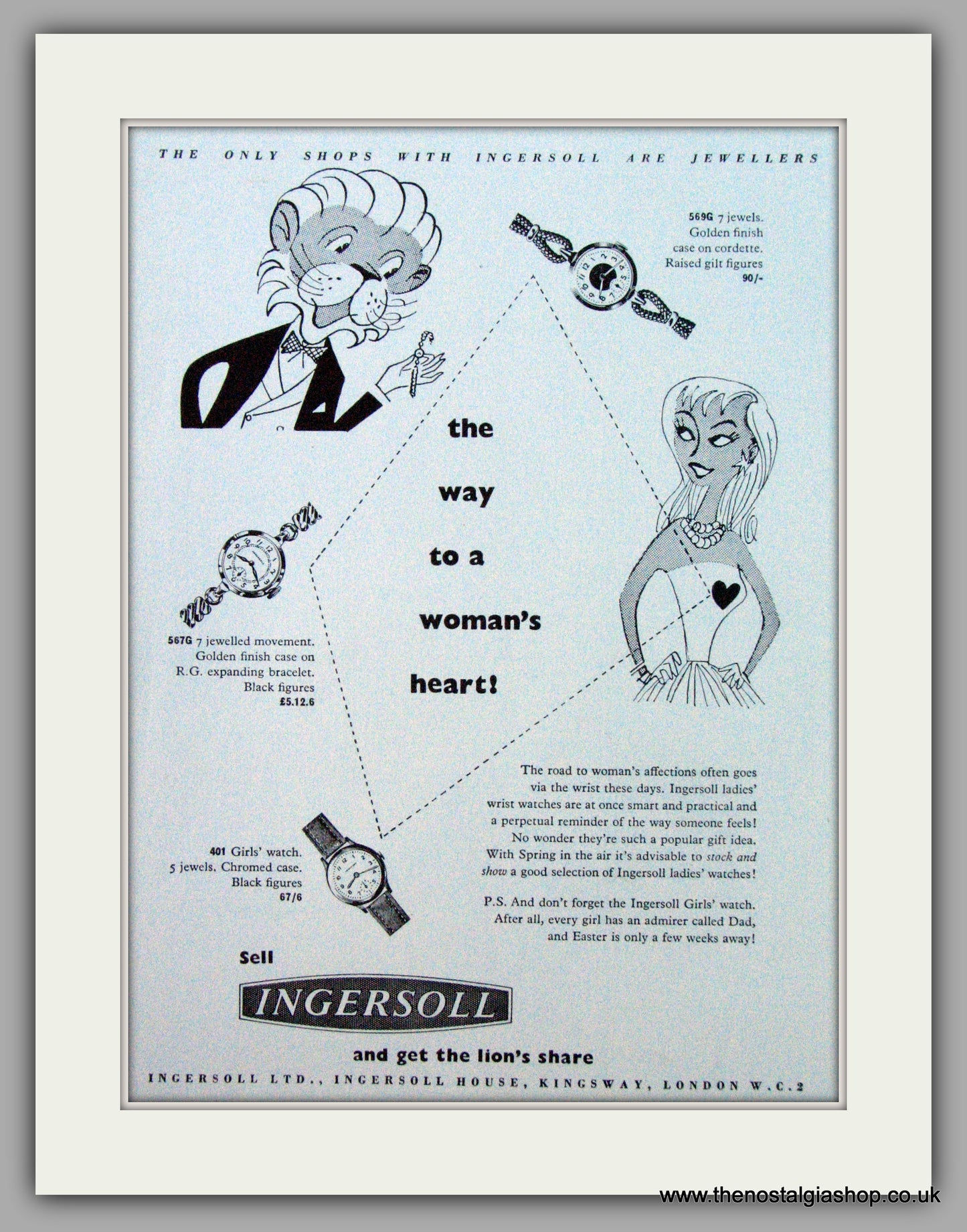 Ingersoll Ladies Watches.  Original Advert 1958.  (ref AD7248)