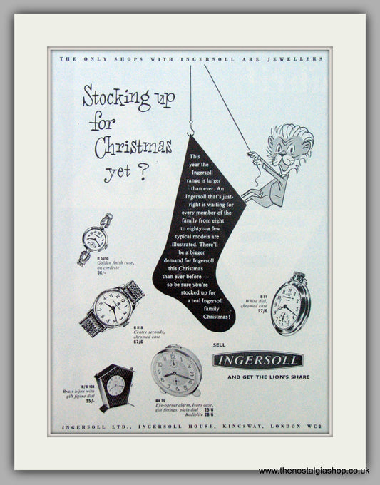 Ingersoll Clocks &  Watches.  Original Advert 1957.  (ref AD7256)