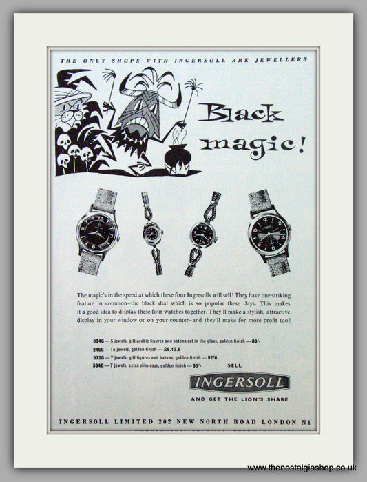 Ingersoll Black Dial Watches.  Original Advert 1959  (ref AD7259)