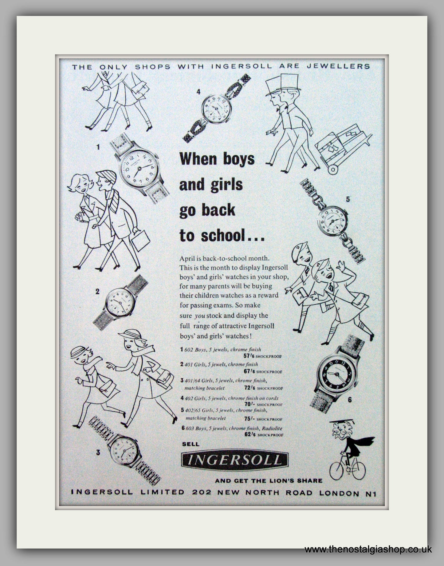 Ingersoll Boys & Girls Watches.  Original Advert 1959  (ref AD7260)