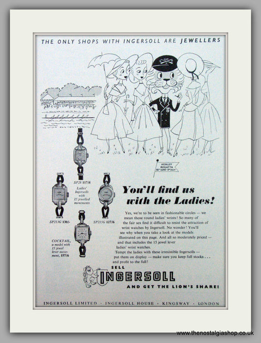 Ingersoll Ladies Watches.  Original Advert 1954.  (ref AD7273)