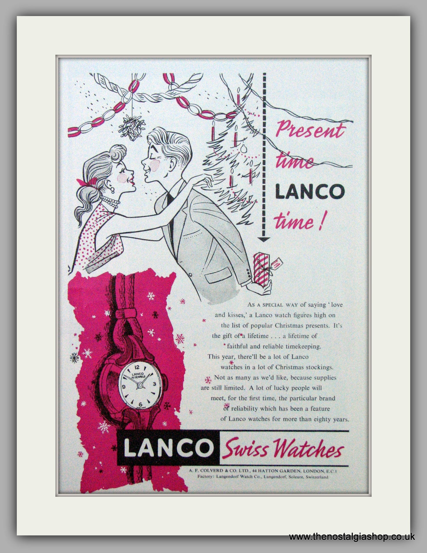 Lanco Swiss Watches.  Original Advert 1954.  (ref AD7331)