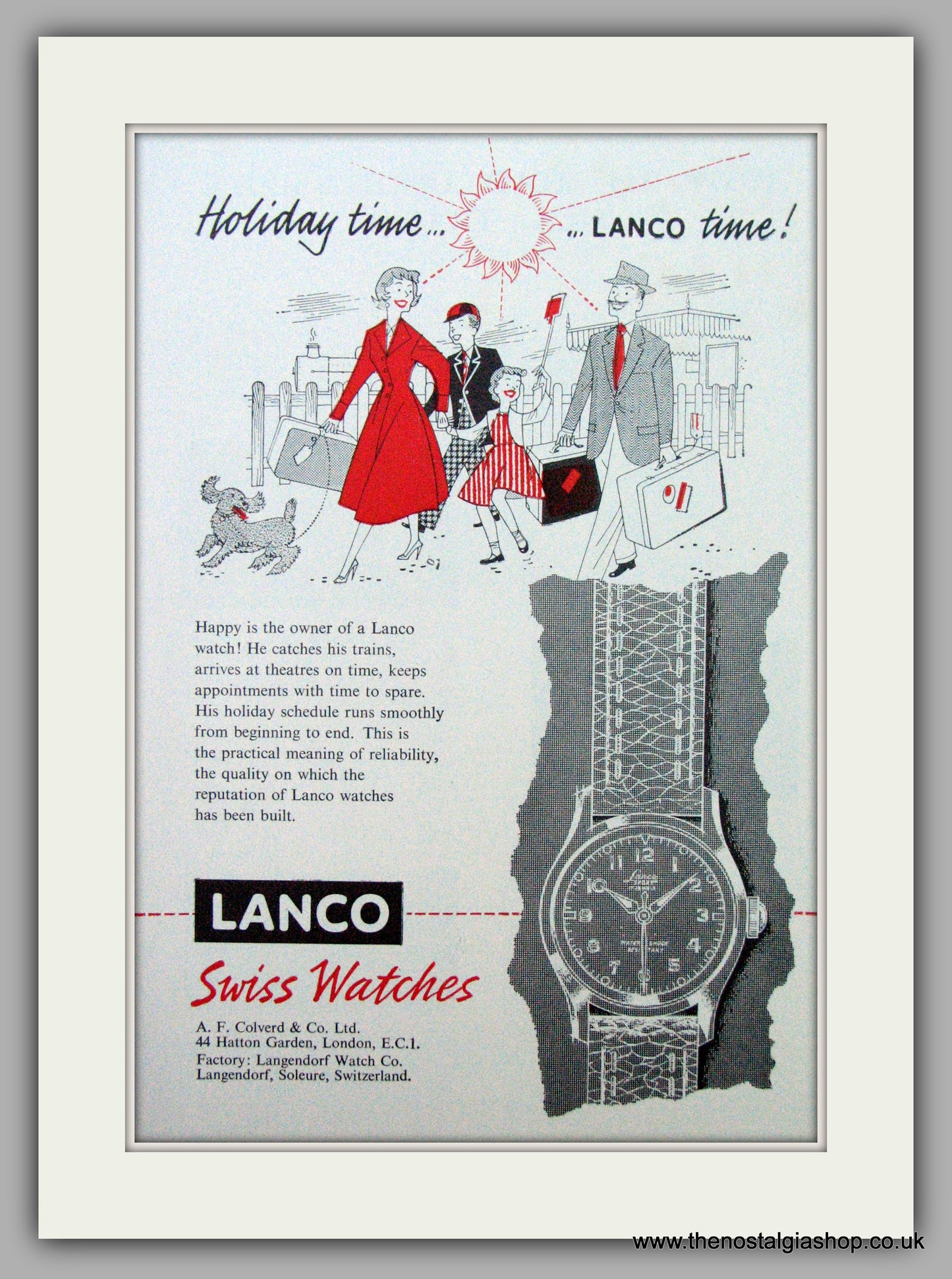 Lanco Swiss Watches.  Original Advert 1954.  (ref AD7332)