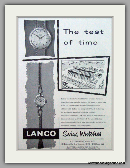 Lanco Swiss Watches. Original Advert 1955.  (ref AD7334)