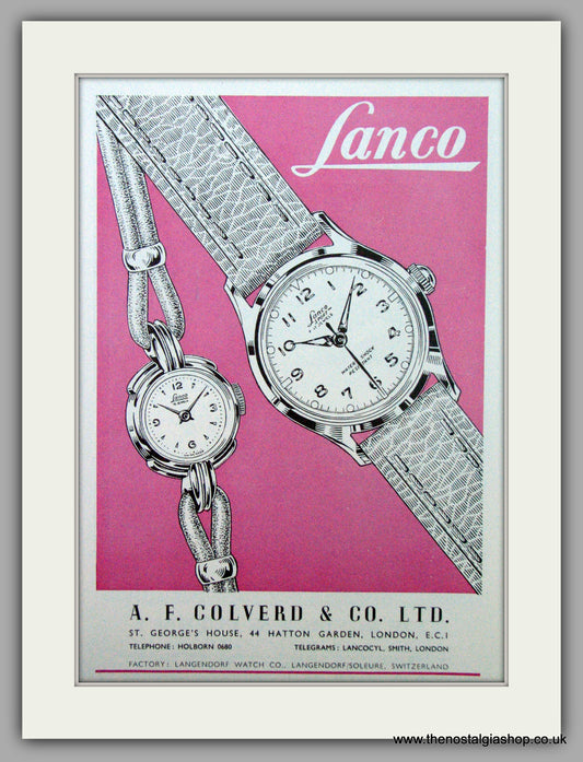 Lanco Watches. A. F. Colverd. Original Advert 1952.  (ref AD7339)