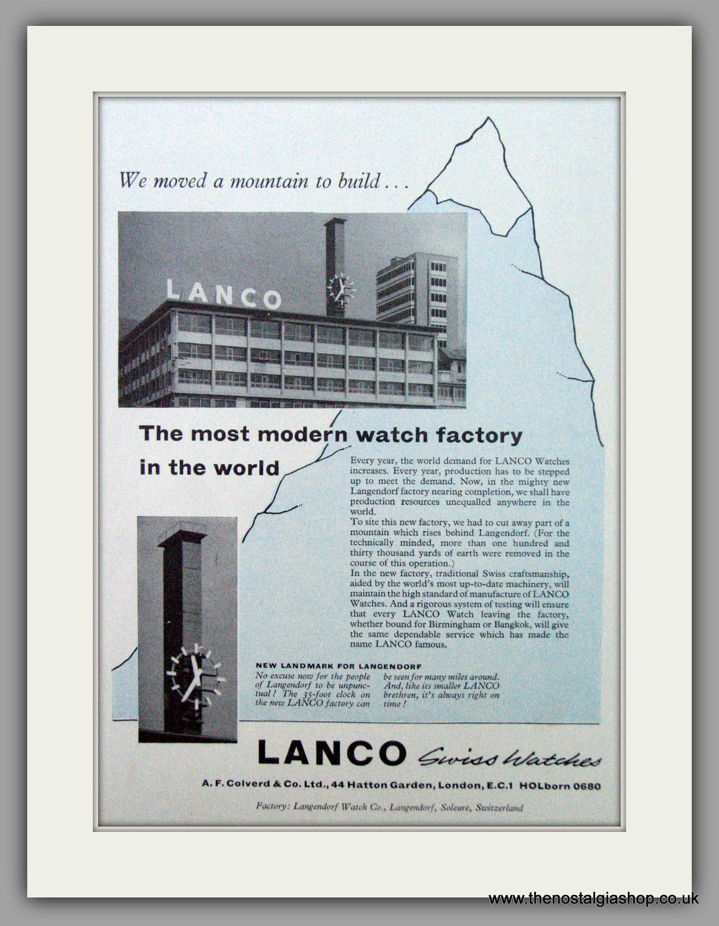 Lanco Watches. Factory. Original Advert 1959.  (ref AD7346)