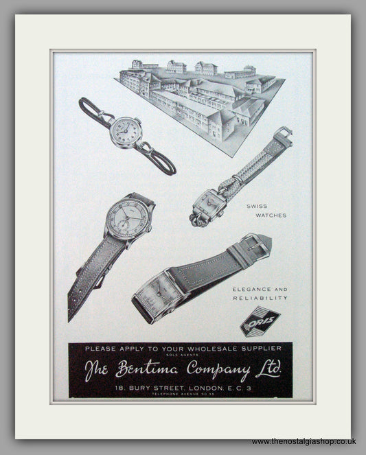 Oris Swiss Watches. Original Advert 1952.  (ref AD7352)