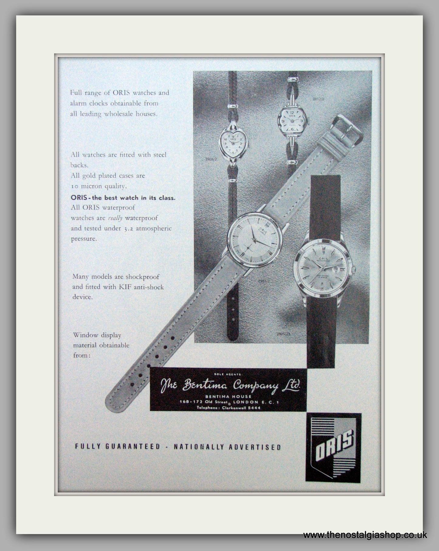 Oris Swiss Watches. Original Advert 1962.  (ref AD7356)