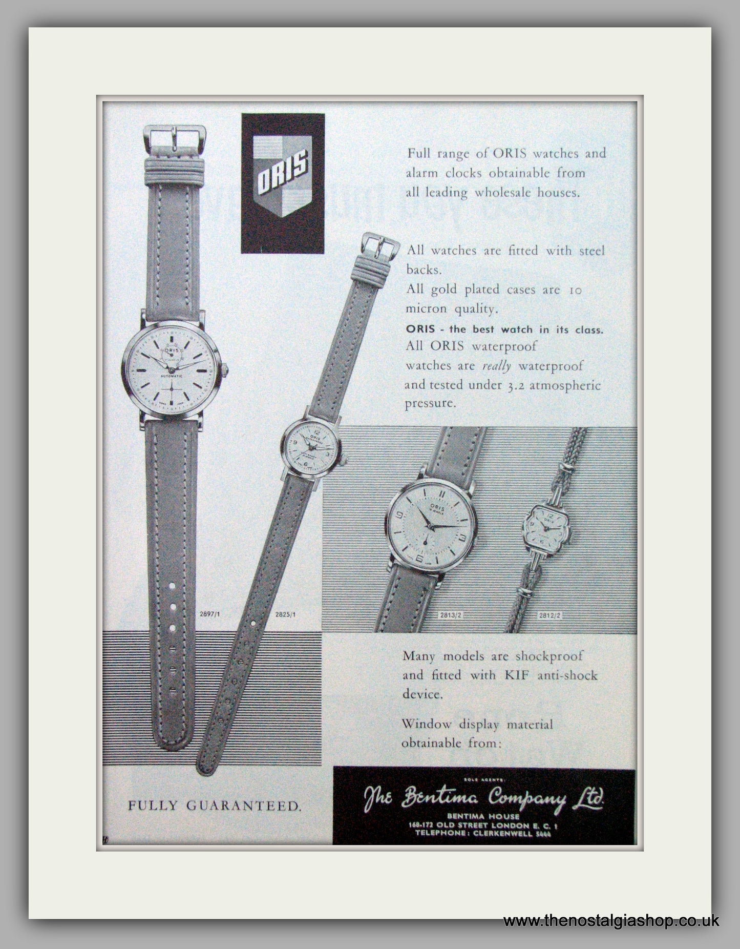 Oris Swiss Watches. Original Advert 1961. ref AD7357 The