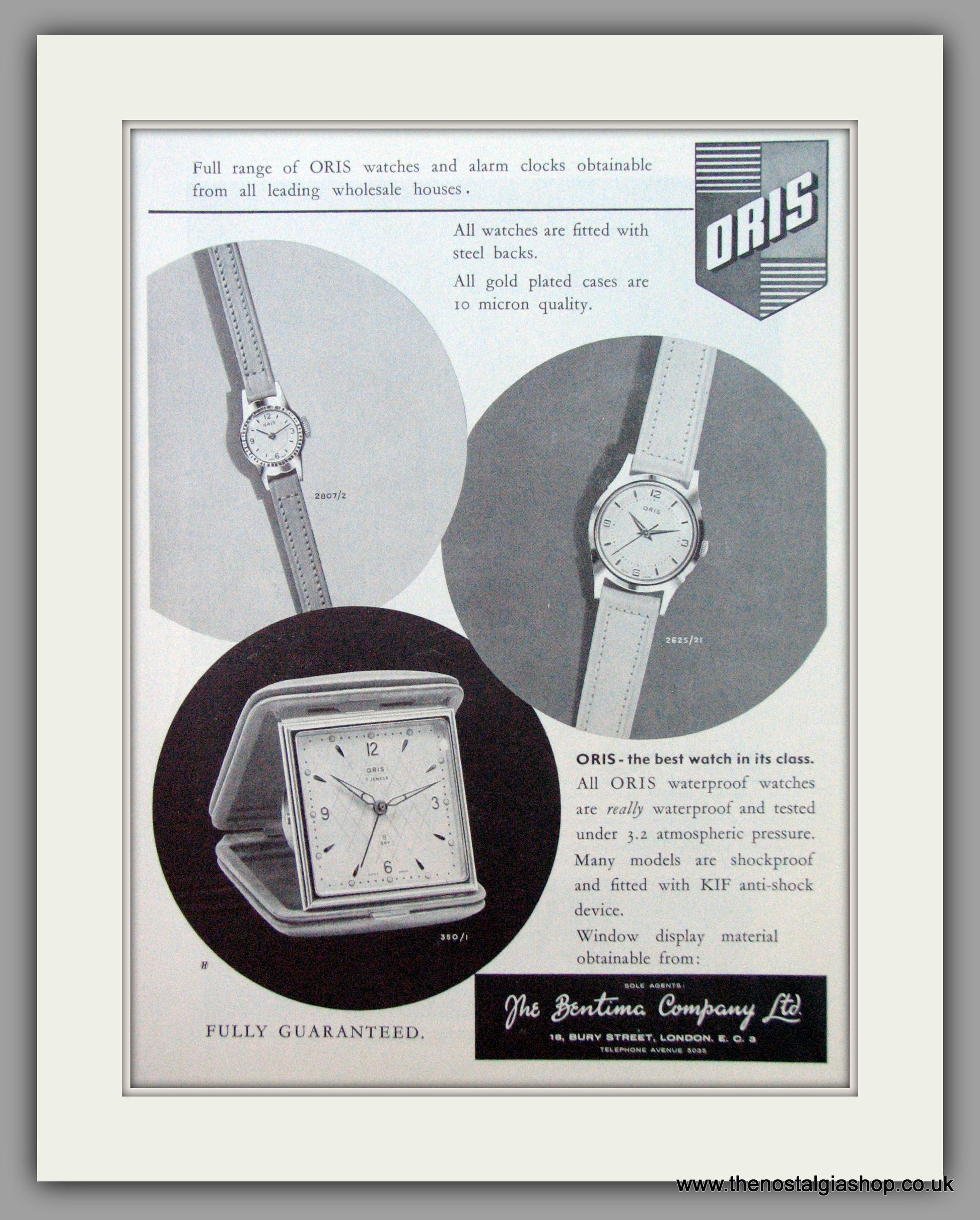 Oris Swiss Watches. Original Advert 1960. ref AD7358 The