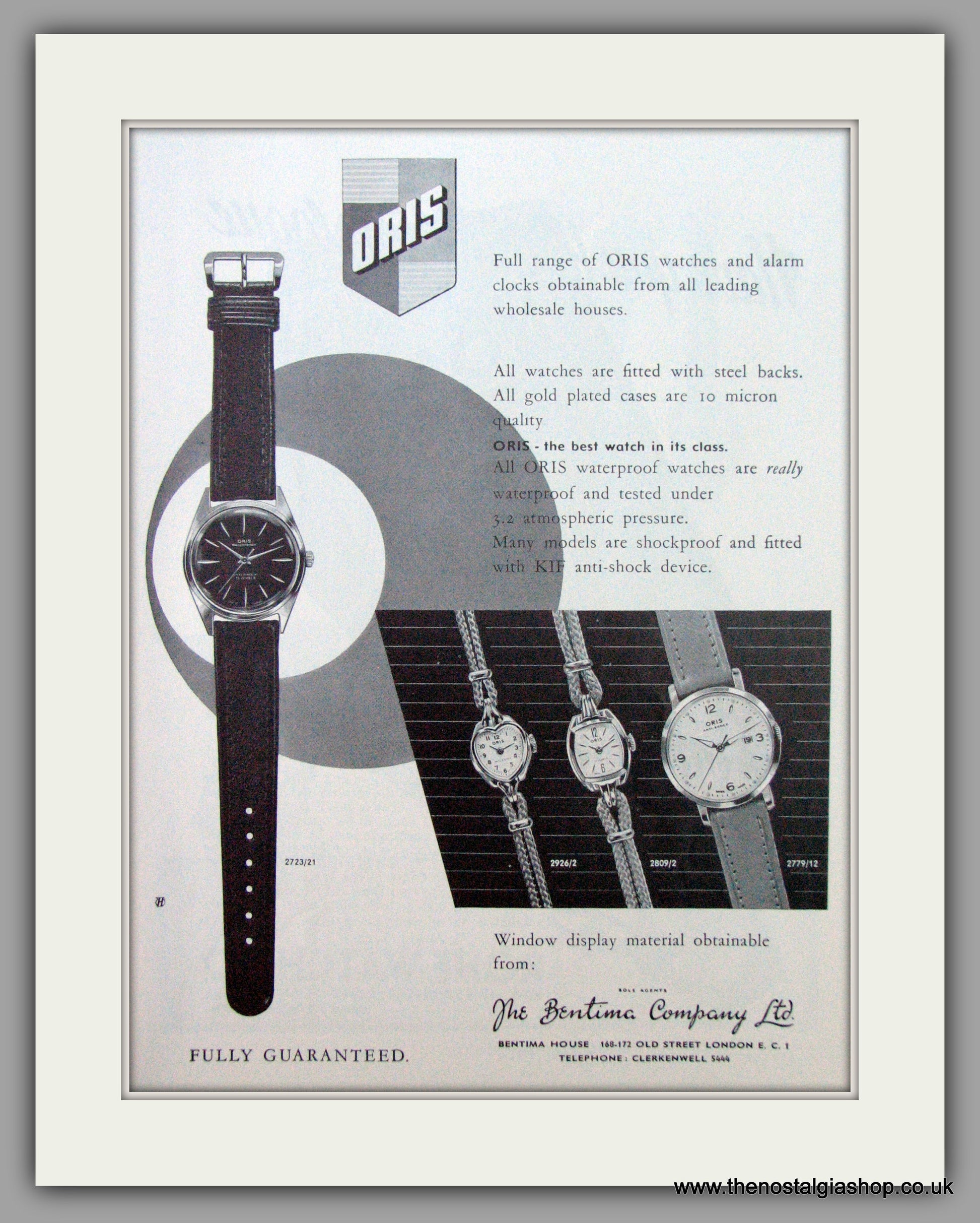 Oris Swiss Watches. Original Advert 1961. ref AD7363 The