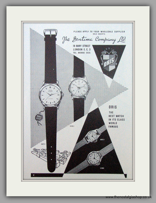 Oris Swiss Watches. Original Advert 1958.  (ref AD7371)