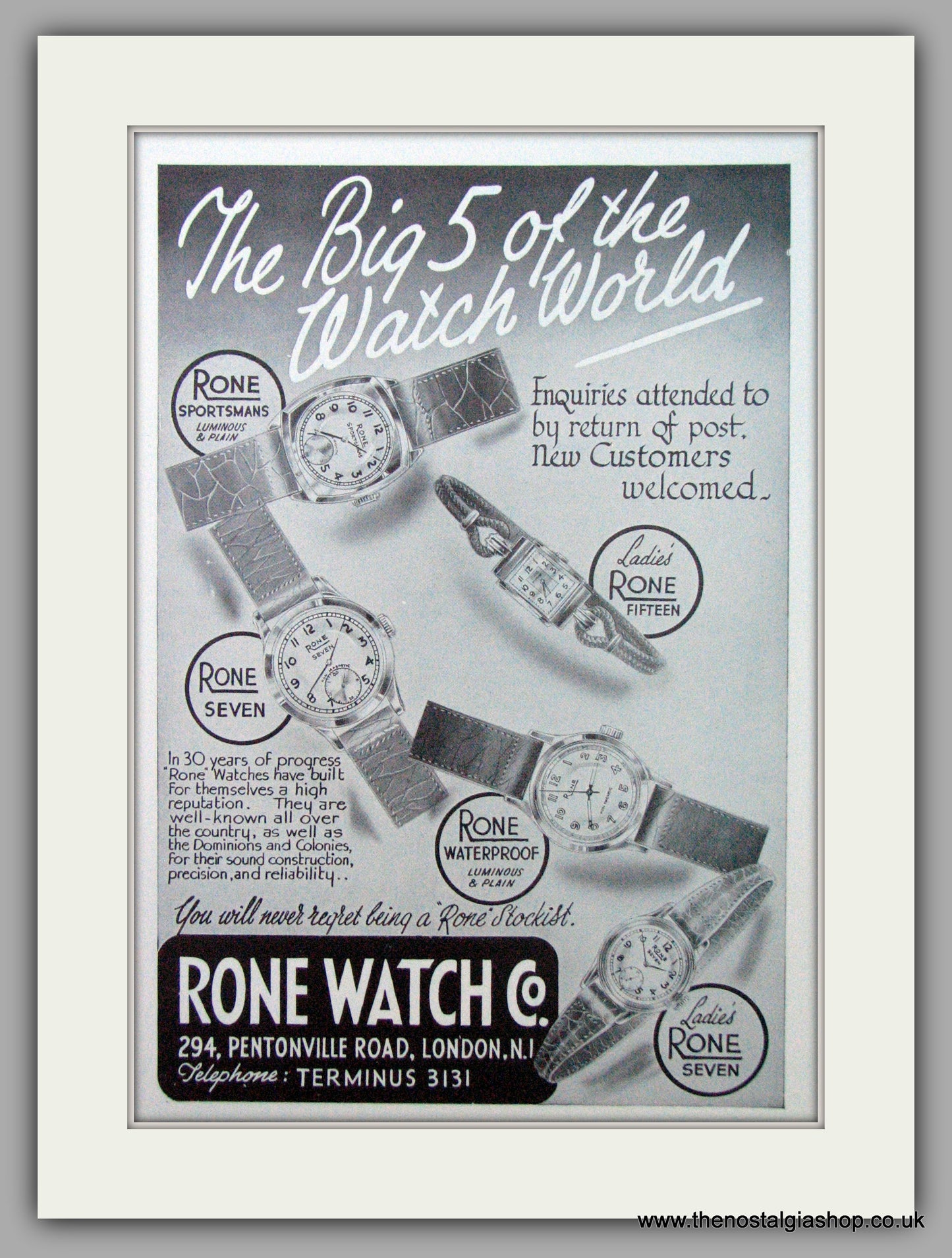 Rone Watches. Set Of 2 Original Adverts 1954/59.  (ref AD7393)