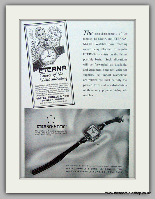 Eterna-Matic Watches. Original Advert 1951.  (ref AD7427)