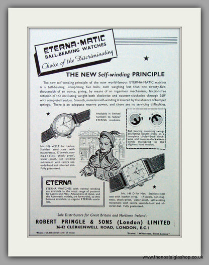 Eterna-Matic Watches. Set of 2  Original Adverts 1950/52.  (ref AD7429)