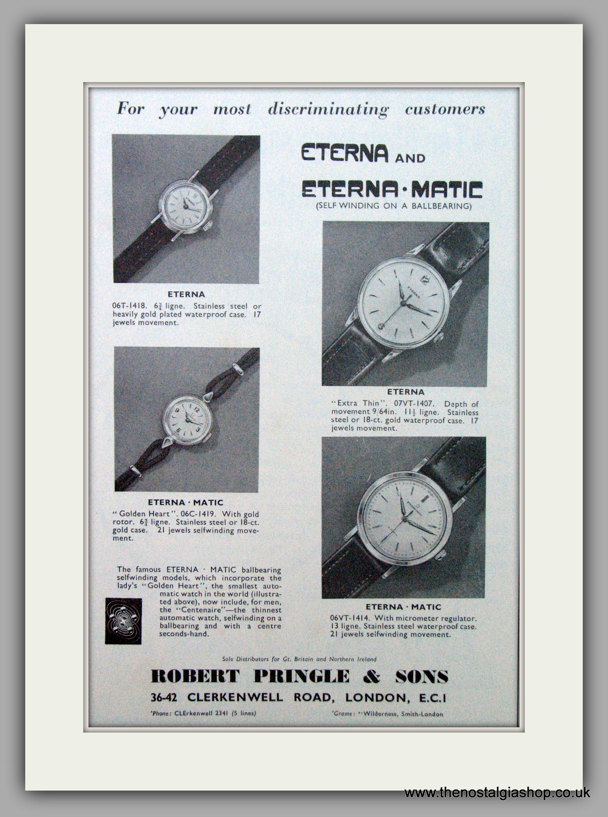 Eterna Matic Eterna Watches. Original Advert 1957. ref AD7432