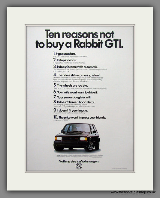 Volkswagen Rabbit GTI. Original American Advert 1983 (ref AD54711)