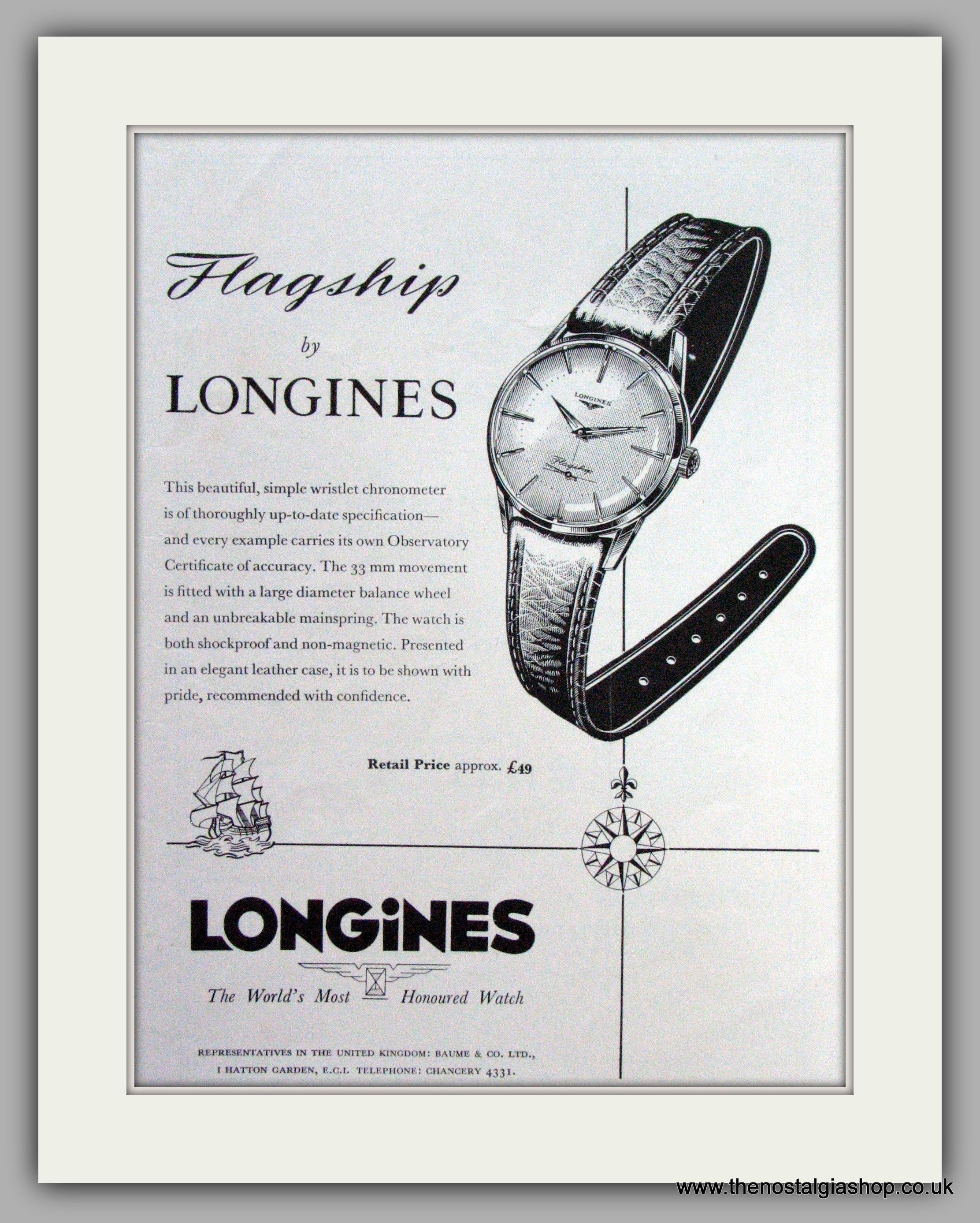 Longines Watches. Original Advert 1958. (ref AD7537) – The Nostalgia Shop