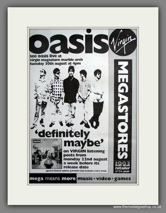 Oasis. Definitely Maybe. Original Advert 1994 (ref AD11890)