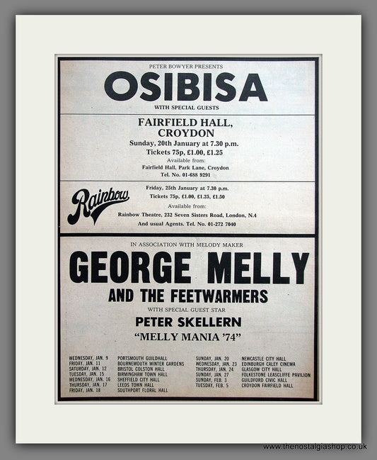 Osibisa, George Melly Concert Dates. Original Advert 1974 (ref AD11896)