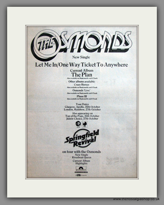 Osmonds (The) Let Me In. Original Advert 1973 (ref AD11929)