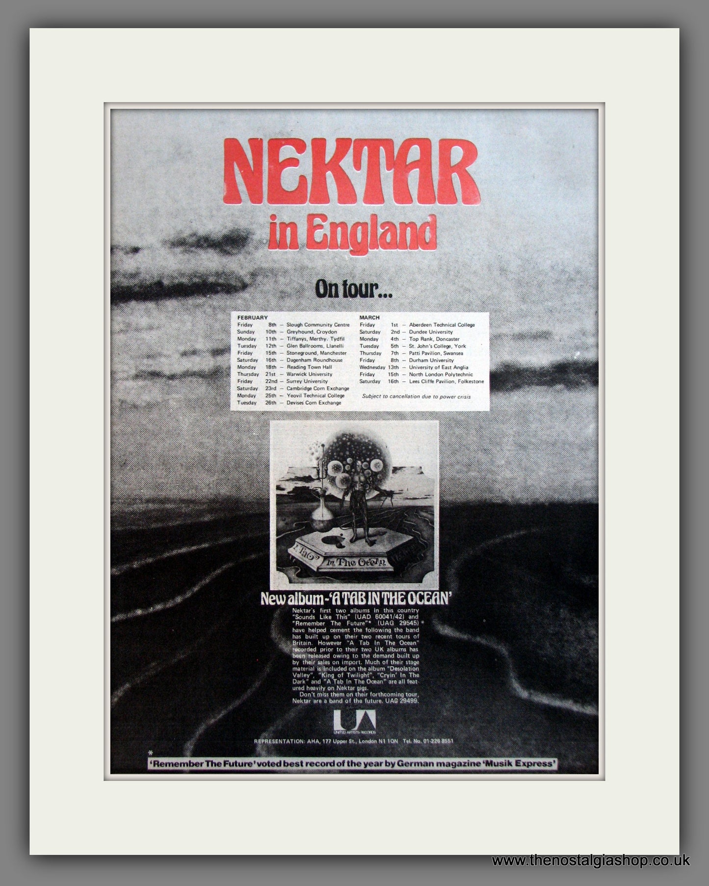 Nektar, UK Tour. Original Advert 1974 (ref AD11942)