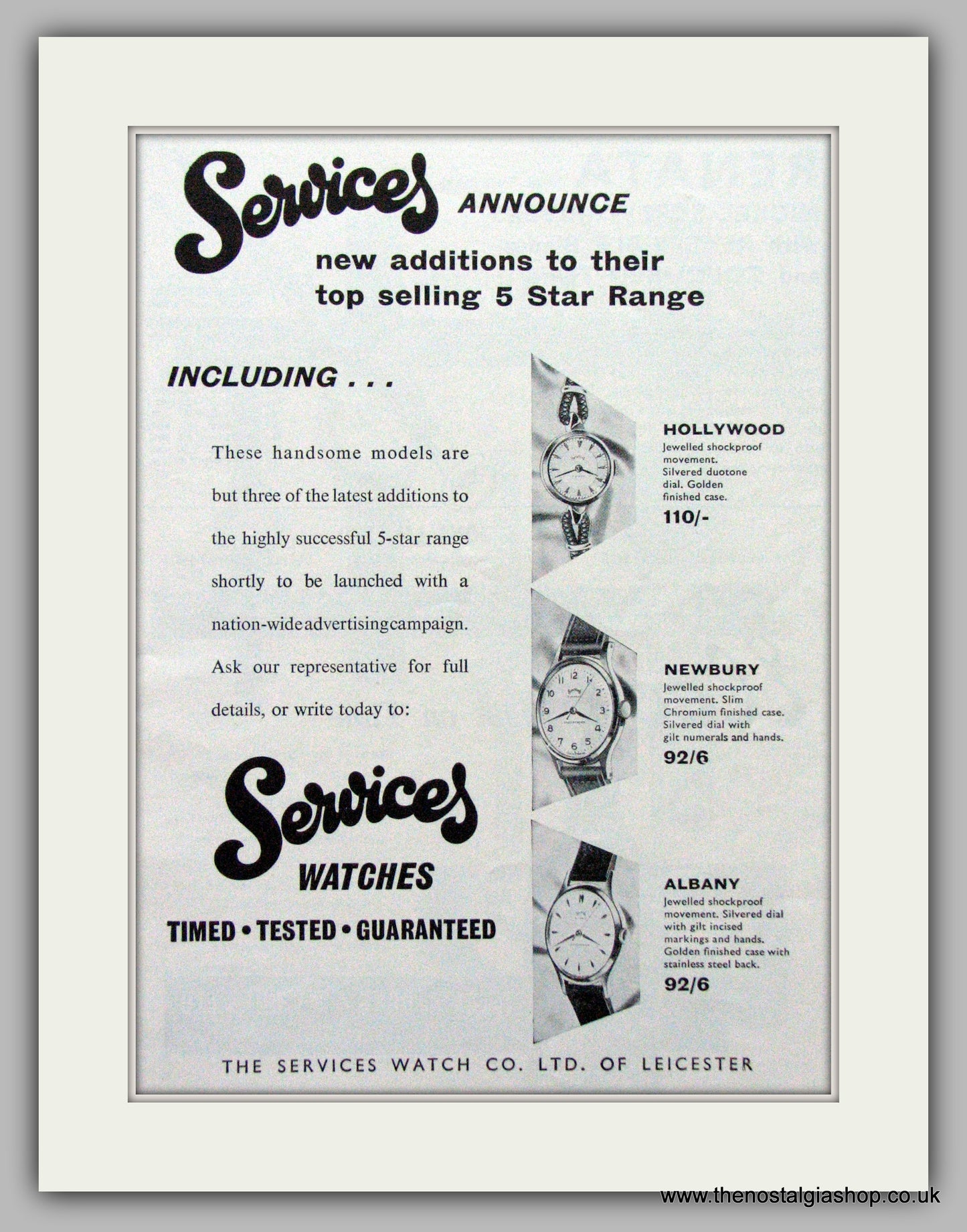 Services Watches. Original Advert 1960.  (ref AD7557)