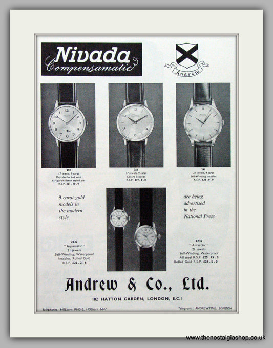 Nivada Compensamatic Watches. Original Advert 1961.  (ref AD7595)