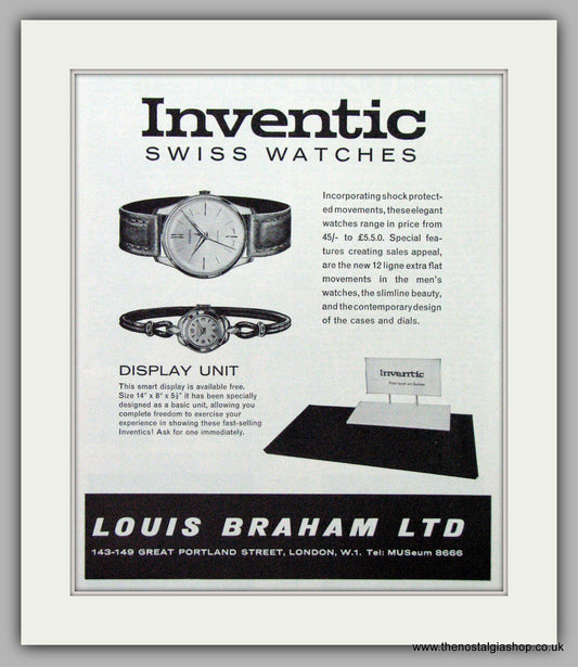 Inventic Swiss Watches. Original Advert 1962.  (ref AD7604)