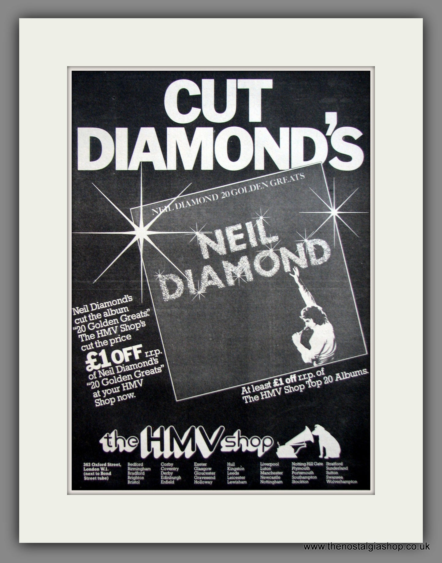 Neil Diamond. Cut Diamond's. Original Advert 1979 (ref AD12061)