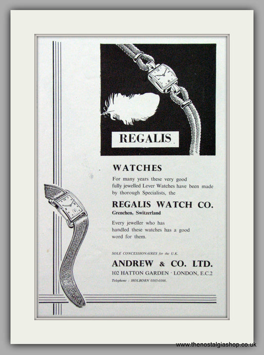 Regalis Watches. Original Advert 1952.  (ref AD7622)