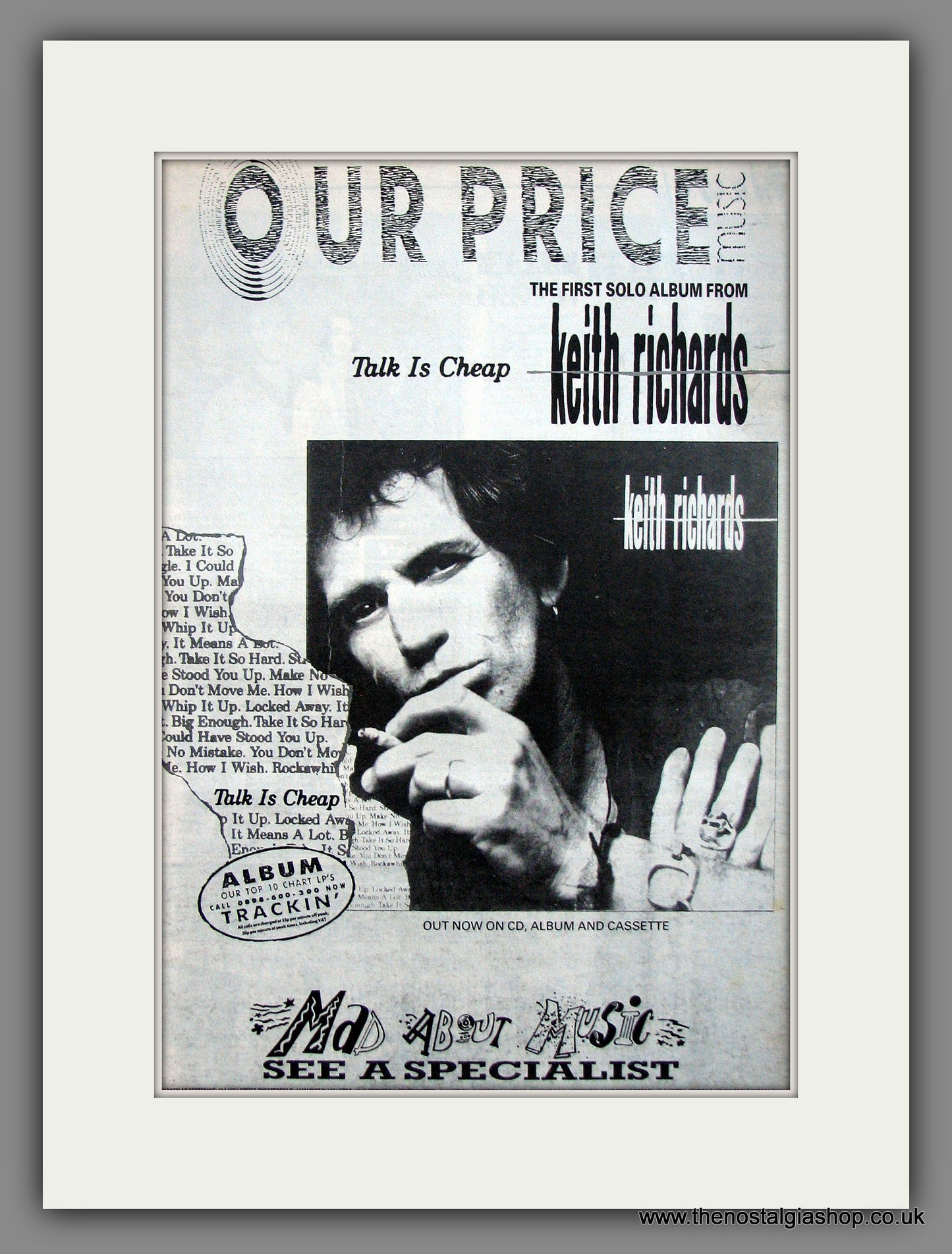 Keith Richards. Talk Is Cheap. Original Advert 1988 (ref AD11947)