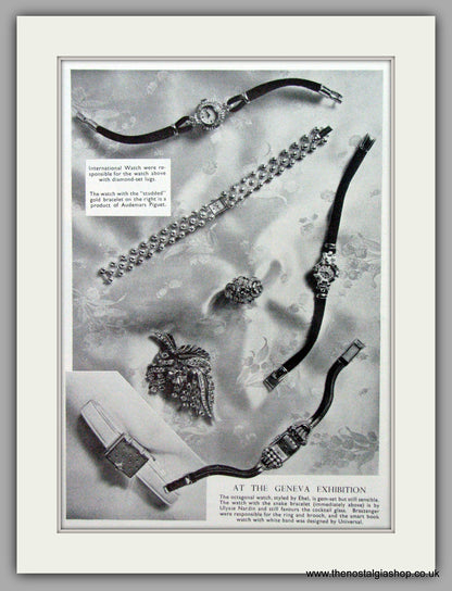 Geneva Exhibition-Watches. Set of 2  Original Adverts 1952.  (ref AD7627)