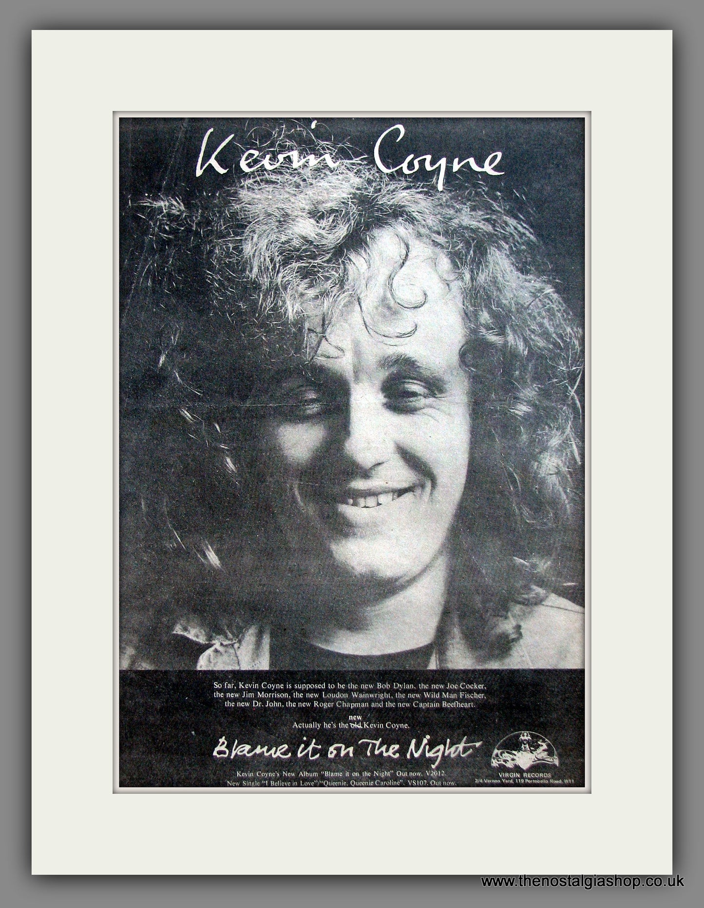 Kevin Coyne. Blame It On The Night. Original Advert 1974 (ref AD11952)