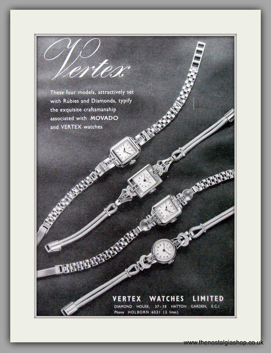 Vertex Watches. Original Advert 1951.  (ref AD7639)