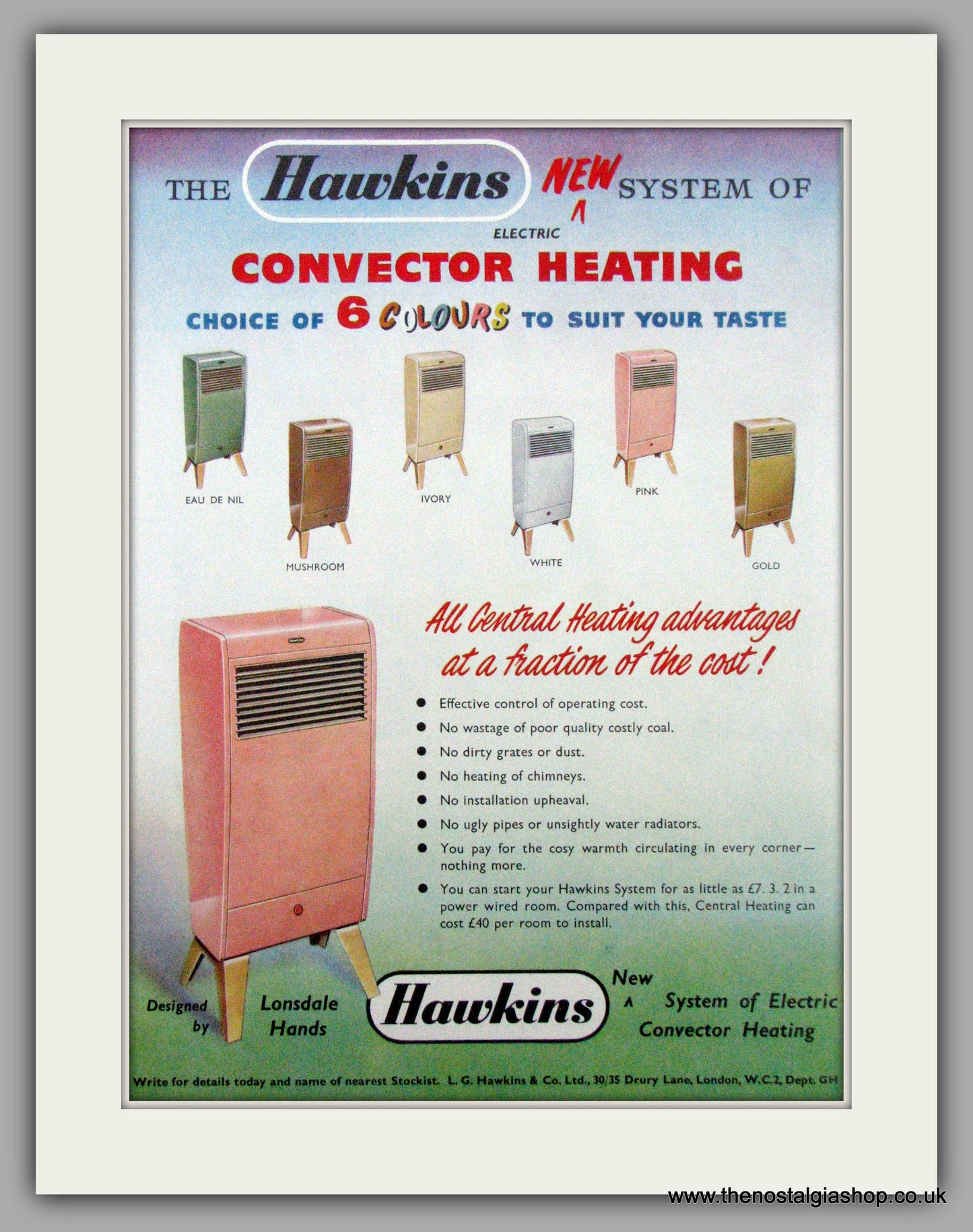 Hawkins Convector Heating. Original Advert 1956 (ref AD7454)