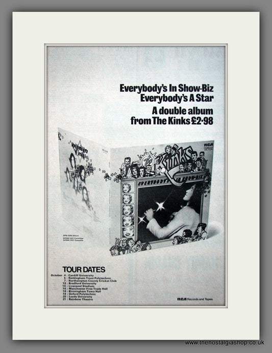 Kinks (The) Everybody's In Show-biz. UK Tour Dates Original Advert 1972 (ref AD11971)